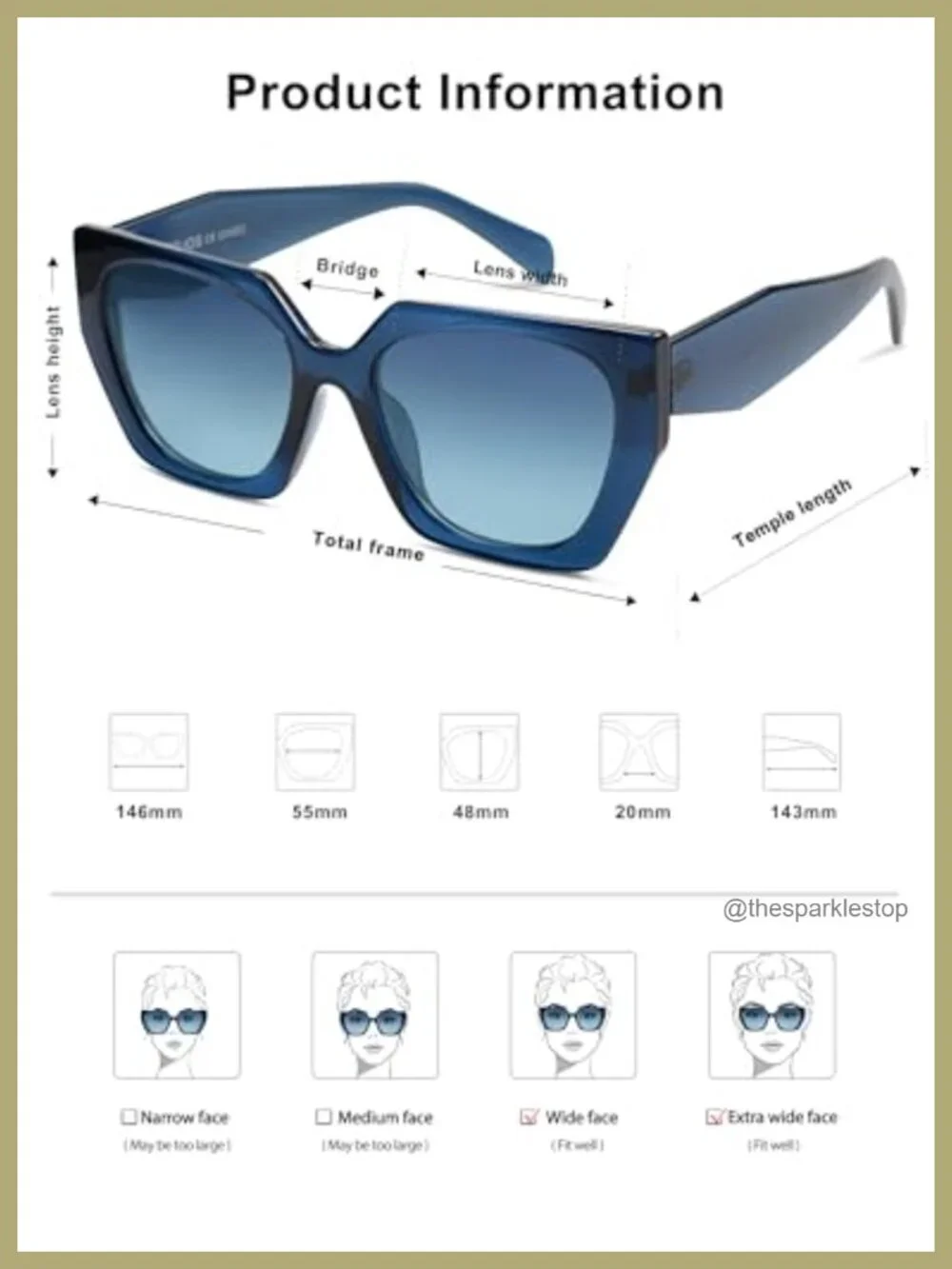 Oversized Polarized Square Cateye Sunglasses UV400 Protection for Women